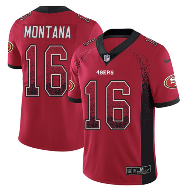 Men's San Francisco 49ers #16 Joe Montana Red Drift Fashion Color Rush Limited Stitched NFL Jersey